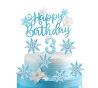 Juego de 3 velas de cumpleaños de Frozen para decoración de tartas, copos de nieve número 3 para pasteles, decoraciones de tartas congeladas, velas azules, decoración de pastel de copo de nieve para