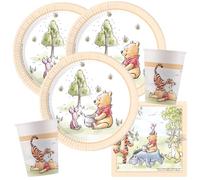 Juego de 36 platos de papel, vasos y servilletas de papel para cumpleaños infantiles, diseño de Winnie the Pooh