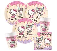 Juego de 36 platos, vasos de papel y servilletas para cumpleaños infantiles, diseño de Hello Kitty y Kuromi
