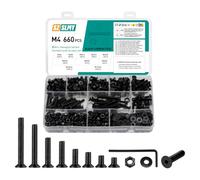 Juego de 375 tornillos y tuercas avellanados M5, kit surtido de tornillos de cabeza hexagonal de cabeza plana, tornillos avellanados de acero al carbono, tuercas y pernos surtidos con arandelas