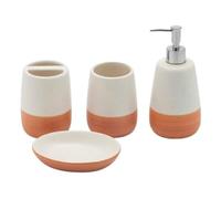 Juego de 4 Accesorios de baño Color Naranja, Soporte para Cepillo de Dientes Coral, dispensador de jabón de Color Terracota, jabonera, Vaso para decoración de baño y decoración de encimera de Regalo