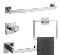 Juego de 4 accesorios de baño de acero inoxidable cepillado de alta calidad, cuadrados, montaje en pared, 60 cm, níquel cepillado