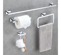 Juego de 4 accesorios para baño Unyqoos®: barra para toallas de 40 cm, soporte para papel higiénico, anilla para toallas y doble gancho para ropa, acero inoxidable 304, montaje en pared, cromo/ mate