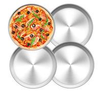 Juego de 4 bandejas para pizza de acero inoxidable redondas de Teamfar, para hornear en el horno, diámetro de 26 cm, saludables y duraderas, fáciles de limpiar y aptas para lavavajillas