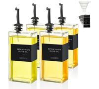 Juego de 4 botellas dosificadoras para aceite y vinagre, con capacidad de 500 ml. Incluye: 4 botellas, embudo *1, etiquetas *36. Ideal para dispensar aceite, botellas de aceite de oliva para la cocina