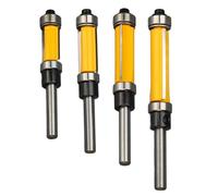 Juego de 4 brocas para enrasar, 2 canales, vástago de 1/4 de pulgada con rodamientos superior e inferior, brocas de carburo de 1/2 pulgada de diámetro de corte para madera, MDF y