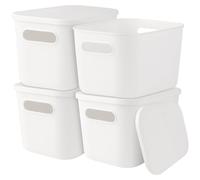 Juego de 4 cajas de almacenamiento, de plástico, 26x18x16 cm, apilables, con tapa