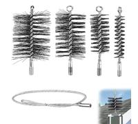 Juego de 4 cepillos para tubo de estufa con cepillos de 30/50/80/150 mm, incluye alambre de acero de 1 m y barra de empuje - Escoba para chimenea, tubo de estufa y tubo de humos