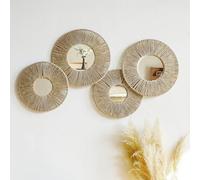Juego de 4 cestas colgantes para pared, cesta de mimbre tejida decorativa bohemia para colgar en la pared, espejos redondos rústicos, yute natural, decoración del hogar, dormitorio, sala de estar