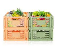 Juego de 4 cestas de almacenamiento de plástico plegables para cocina, cajones apilables, cesta de almacenamiento, cajas de almacenamiento, cajas de transporte, dormitorio, rosa y verde