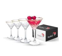 Juego de 4 Copas de Martini Vintage con Borde Dorado (230 ml/7.7oz). Copas Cocktail, Margarita, Prosecco, Coupe, Champagne Cristal con Tallo Largo