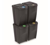 Juego de 4 cubos de reciclaje 140L PROSPERPLAST Sortibox de plastico en color antracita