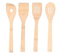 Juego de 4 cucharas de cocina, espátula cuadrada, espátula ranurada circular, utensilio de cocina para el hogar, resistente, duradero, de bambú natural, color 163g