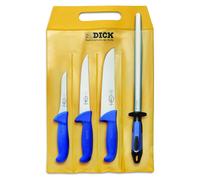 Juego de 4 cuchillos de cocina ErgoGrip: cuchillo para despiece, cuchillo de trinchar, cuchillo de chef y afilador