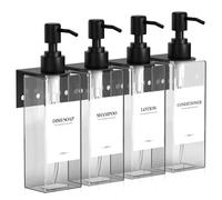 Juego de 4 dispensadores de jabón de Pared, dispensador de champú Transparente de 500 ml para baño, sin taladrar, dispensador de Gel de Ducha de plástico Adhesivo con Embudo de Silicona y Etiquetas