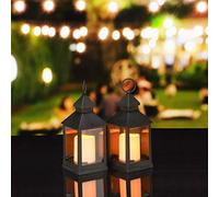Juego de 4 farolillos LED de Relaxdays, con Efecto de Llama, Negros | Apta para exteriores, farolillo decorativo de estilo nostálgico, altura: 23 cm
