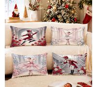 Juego de 4 fundas de almohada con diseño de cascanueces y bailarina, 12 x 20 pulgadas