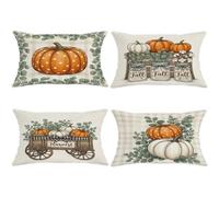 Juego de 4 fundas de almohada de calabazas, de algodón rústico, color naranja, terciopelo suave, lavable, fundas decorativas para el hogar, sala de estar, dormitorio, sofá, decoración de 20 x 12