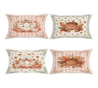 Juego de 4 fundas de almohada de calabazas, diseño rústico de hojas de bellota, color naranja otoñal con cremallera oculta, fundas de cojín para el hogar, sala de estar, dormitorio, decoración de sofá