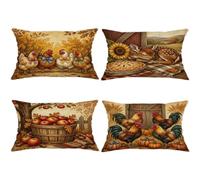 Juego de 4 fundas de almohada de pollo, estilo rústico vintage con ciervos y frutas de ciervo marrón otoñal, funda lavable de terciopelo suave para decoración de sala de estar, apartamento, cama, sofá