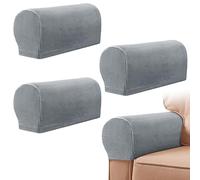 Juego de 4 fundas elásticas para reposabrazos, de poliéster de elastano, antideslizantes, para sillas, protectores de muebles, sillones, sofás reclinables (gris claro)