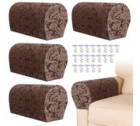 Juego de 4 fundas elásticas para reposabrazos de sofá, fundas antideslizantes de poliéster para proteger muebles, sillas, sofás reclinables (marrón oscuro)