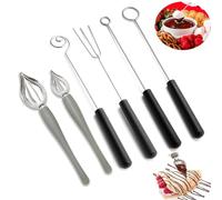 Juego de 4 herramientas de inmersión de caramelos, tenedor de chocolate, 2 cucharas de decoración de dibujo culinario, pinzas de cocina de acero inoxidable, espátula de glaseado para platos