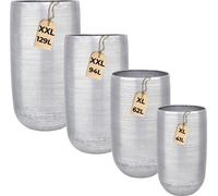 Juego de 4 macetas Camiel plateadas: macetas redondas y altas de aluminio