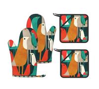Juego de 4 manoplas de horno y soportes para ollas con estampado de Flock of Birds, guantes de silicona resistentes al calor para hornear a la parrilla