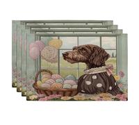 Juego de 4 manteles individuales de perro puntero alemán de Pascua, 12 x 18 pulgadas, diseño de cachorro de Victoria Country, 4 manteles individuales suaves para comedor en casa, casa de campo, fiesta