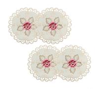 Juego de 4 manteles individuales redondos de flores bordadas para decoración de mesa con construcción de tela de satén lavable reutilizable