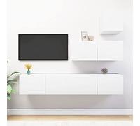 Juego de 4 muebles de TV para sala de estar, biblioteca, dormitorio, sala de estar, mueble de almacenamiento de madera blanca, adecuado para sala de estar, dormitorio