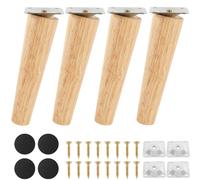 Juego de 4 patas de madera de roble natural para muebles, placa de montaje de hierro duradera, patas de goma y tornillos, perfectas para sofás, camas, sillas y mesas, mejora la decoración del hogar
