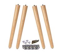 Juego de 4 patas de mesa de madera de caucho con tornillos M8 y placas, patas cónicas resistentes de repuesto para mesas de centro, escritorios, sofás y sillas, fácil de instalar para mejorar los mu