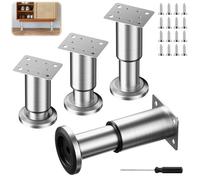 Juego de 4 patas de mesa de metal plateadas de 38 mm de diámetro con tornillos, 8-12 cm