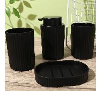 Juego de 4 Piezas para Baño con Rayas en Color Sólido: Set de Viaje con Taza y Accesorios