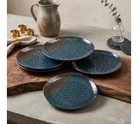 Juego de 4 platos de melamina negros redondos de 24 cm con textura en relieve, vajilla irrompible para uso diario (21,6 cm)