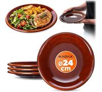 Juego de 4 platos llanos, fabricados en cerámica con una capa de arcilla, aptos para lavavajillas, platos llanos para servir, platos para desayuno, pasteles y postres (planos)