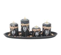 Juego de 4 portavelas de madera de piedra natural con bandeja de madera, portavelas de té, centro de mesa, decoración del hogar para sala de estar, dormitorio, cumpleaños, boda, Navidad (hogar)