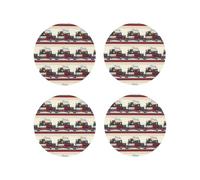 Juego de 4 Posavasos de Cuero - Posavasos Ligeros con Estampado Retro de Tren Rojo para Bebidas, Ideales para Escritorio.