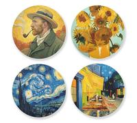 Juego de 4 posavasos de pintura de Van Gogh, antideslizante, resistente al calor, absorbente, con base de corcho, alfombrilla redonda para cocina, bar, cafetería, regalo perfecto de inauguración de