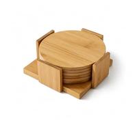 Juego de 4 Posavasos Redondos de Bambú con Soporte Organizador Ø11×3,5 cm