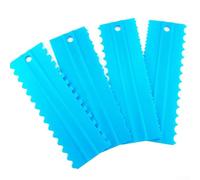 Juego de 4 rascadores de pastel para alisar glaseado, herramientas raspadoras de bordes de plástico ABS con patrones de peine para decoración de fondant de crema de mantequilla, azul y rosa, 25 cm