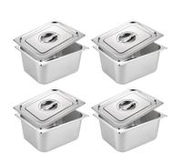 Juego de 4 recipientes gastronorm de acero inoxidable con tapa, para empanar, rectangular, recipiente GN para la cocina, apilable, recipiente para empanar, recipiente GN 1/6, recipiente 17,5 x 16,5 x