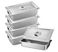 Juego de 4 recipientes gastronorm de acero inoxidable con tapa, para empanar, rectangular, recipiente GN para la cocina, apilable, recipiente para empanar, recipiente GN 1/3, recipiente 32,5 x 17,5 x