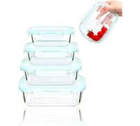 Juego de 4 recipientes resistentes de vidrio de borosilicato (370/640/1040/1520 ml) con tapas y una esponja de limpieza. nuevo