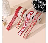Juego de 4 rollos de cintas de Navidad para decoración de árbol de Navidad, rollos de cinta de Navidad para envolver regalos, lazo, material de embalaje de costura de Navidad, 2,7 metros (tipo 2)