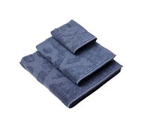 Juego de 4 Sets de 3 toallas (4x Tocador 30x50cm + 4x Manos 50x90cm + 4x Baño 70x140cm) 450GSM en Algodón, Blanco-Azul-Gris Scalpers Home Navy blue