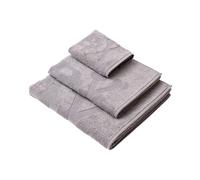 Juego de 4 Sets de 3 toallas (4x Tocador 30x50cm + 4x Manos 50x90cm + 4x Baño 70x140cm) 450GSM en Algodón, Blanco-Azul-Gris Scalpers Home Gray