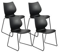 CLP Set de 4 sillas apilables Houma con Respaldo, sillas de Comedor apilables, Asientos de plastico y Estructura Metalica Estable, hasta 135 kg Color:Negro